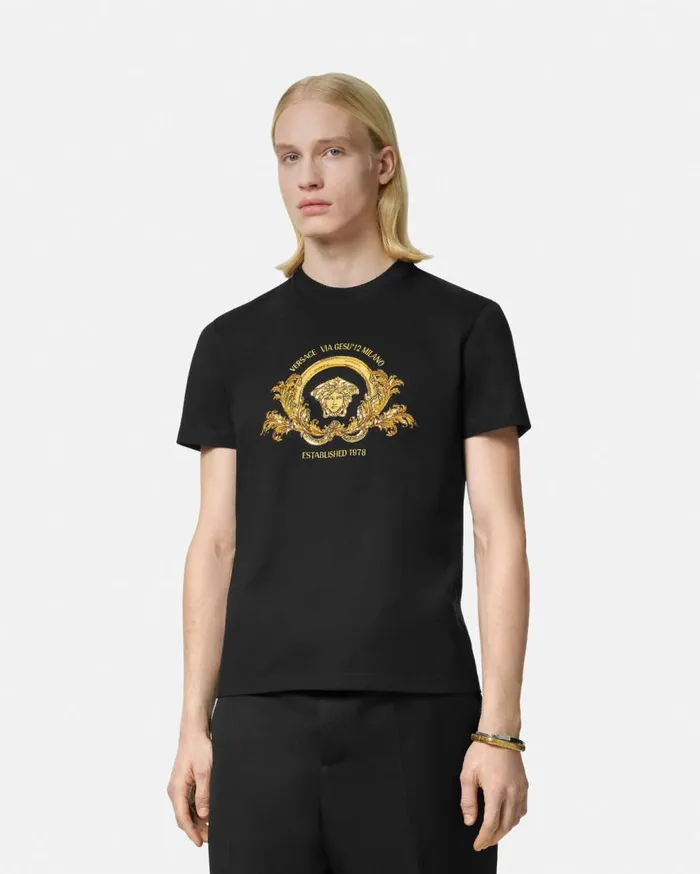 Versace TShirts and Polos Embroidered Coupe Blason TShirt Black 8211 Men