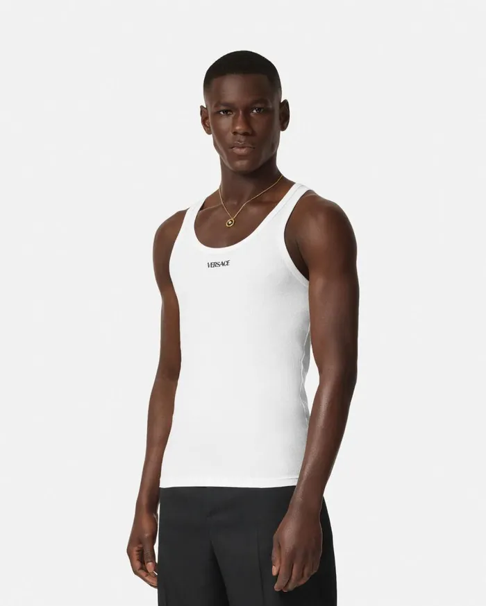 Versace TShirts and Polos Logo Ribbed Tank Top White 8211 Men Versace TShirts and Polos Logo Ribbed Tank Top White 8211 Men