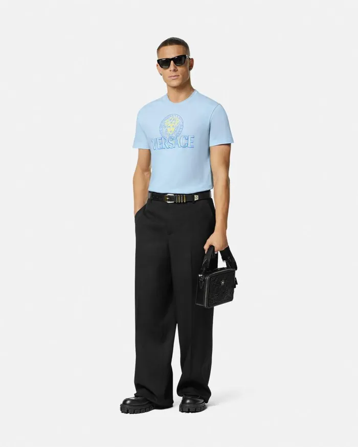 Versace TShirts and Polos Medusa Logo TShirt Light Blue 8211 Men Versace TShirts and Polos Medusa Logo TShirt Light Blue 8211 Men