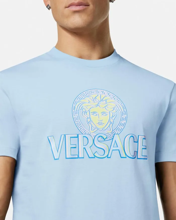 Versace TShirts and Polos Medusa Logo TShirt Light Blue 8211 Men Versace TShirts and Polos Medusa Logo TShirt Light Blue 8211 Men