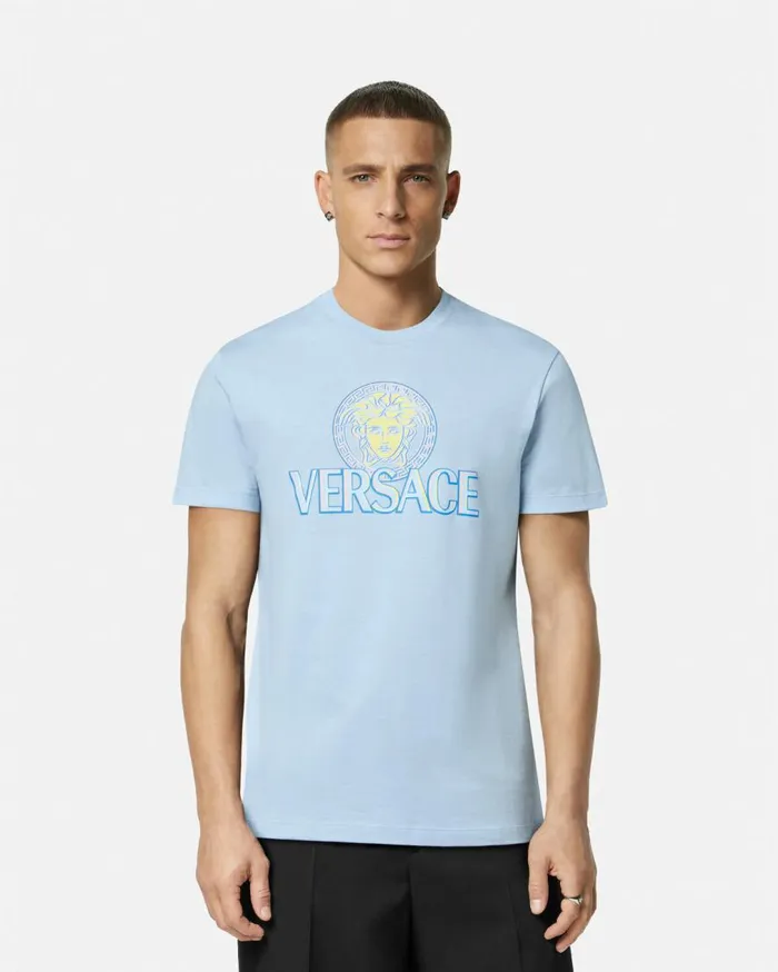 Versace TShirts and Polos Medusa Logo TShirt Light Blue 8211 Men Versace TShirts and Polos Medusa Logo TShirt Light Blue 8211 Men
