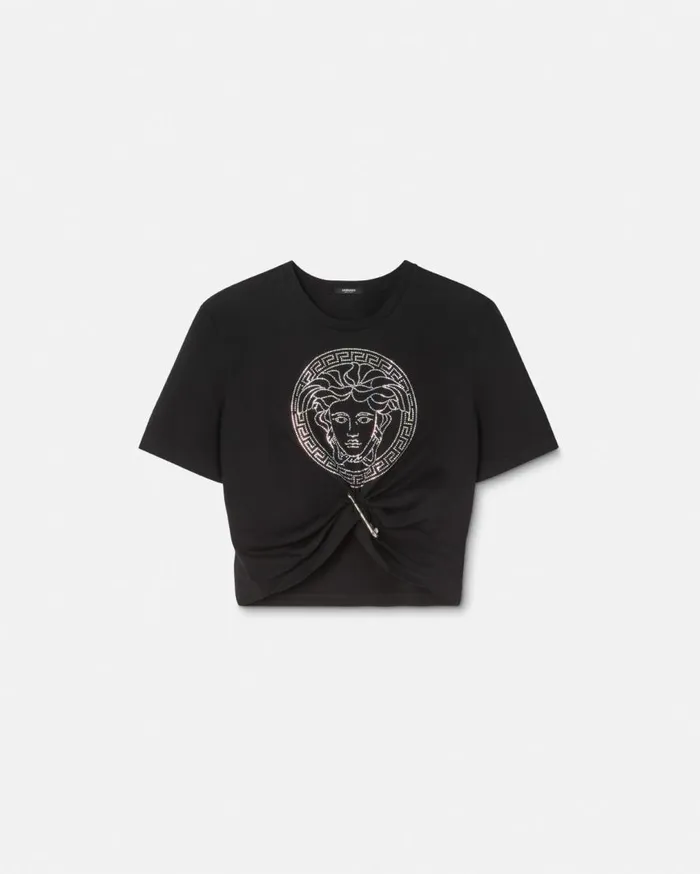 Versace TShirts and Sweatshirts Crystal Medusa Crop TShirt Black 8211 Women