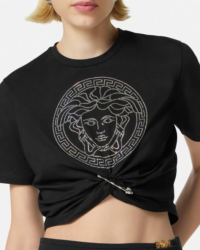 Versace TShirts and Sweatshirts Crystal Medusa Crop TShirt Black 8211 Women Versace TShirts and Sweatshirts Crystal Medusa Crop TShirt Black 8211 Women