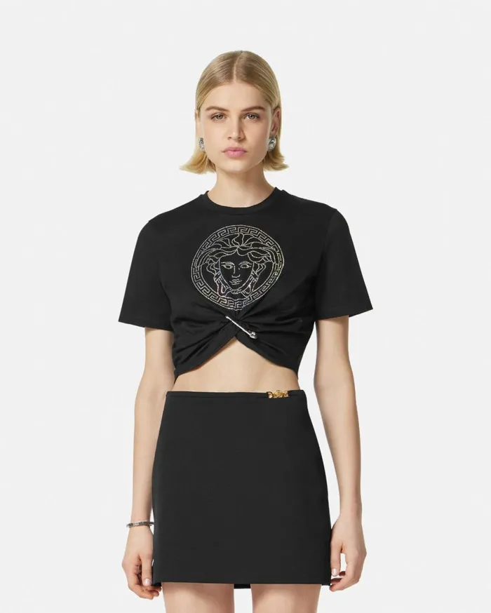 Versace TShirts and Sweatshirts Crystal Medusa Crop TShirt Black 8211 Women Versace TShirts and Sweatshirts Crystal Medusa Crop TShirt Black 8211 Women