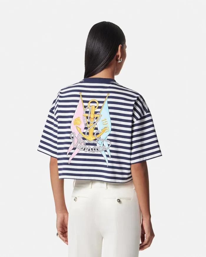 Versace TShirts and Sweatshirts L039Ancora Versace Crop TShirt Bluewhite 8211 Women Versace TShirts and Sweatshirts L039Ancora Versace Crop TShirt Bluewhite 8211 Women