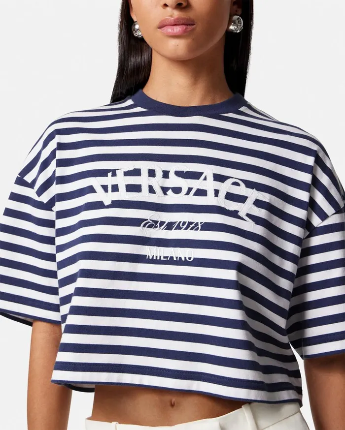 Versace TShirts and Sweatshirts L039Ancora Versace Crop TShirt Bluewhite 8211 Women Versace TShirts and Sweatshirts L039Ancora Versace Crop TShirt Bluewhite 8211 Women