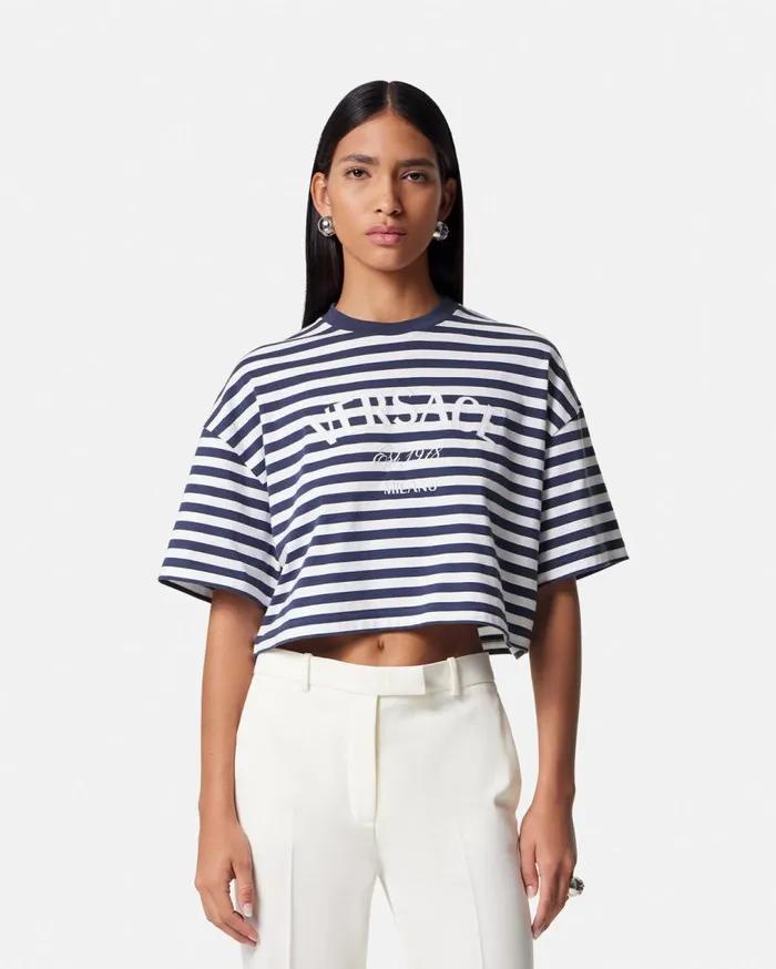 Versace TShirts and Sweatshirts L039Ancora Versace Crop TShirt Bluewhite 8211 Women Versace TShirts and Sweatshirts L039Ancora Versace Crop TShirt Bluewhite 8211 Women
