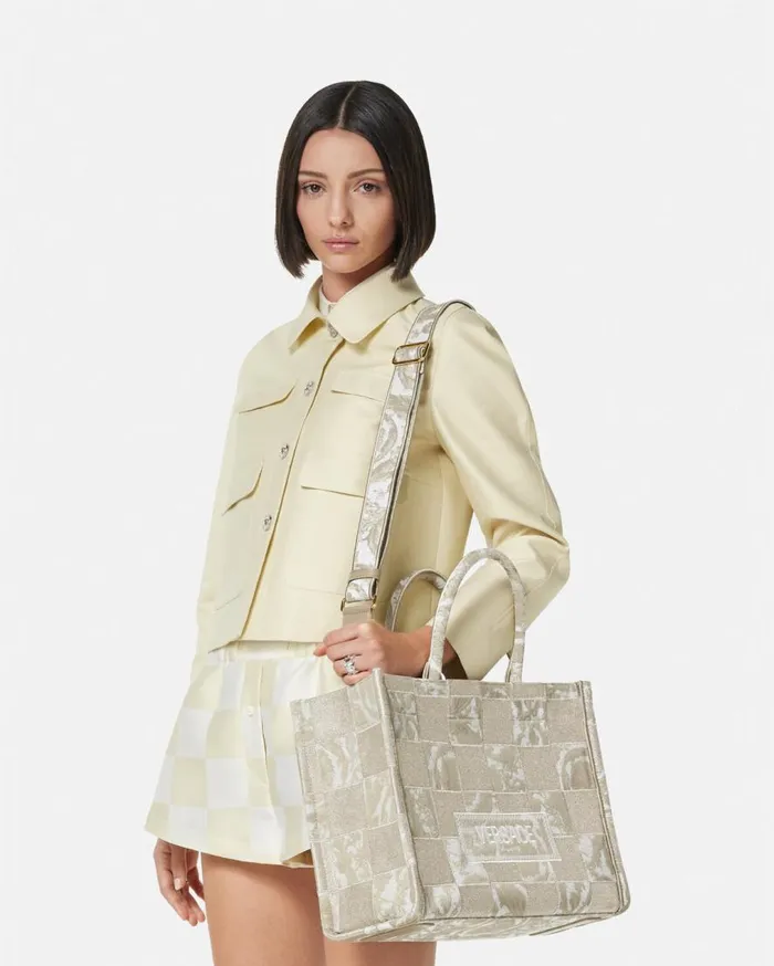 Versace Totes Contrasto Athena Medium Tote Bag Beigeprint 8211 Women
