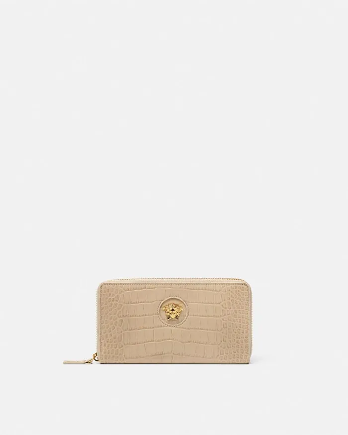 Versace Wallets CrocEffect La Medusa Long Wallet Beige 8211 Women