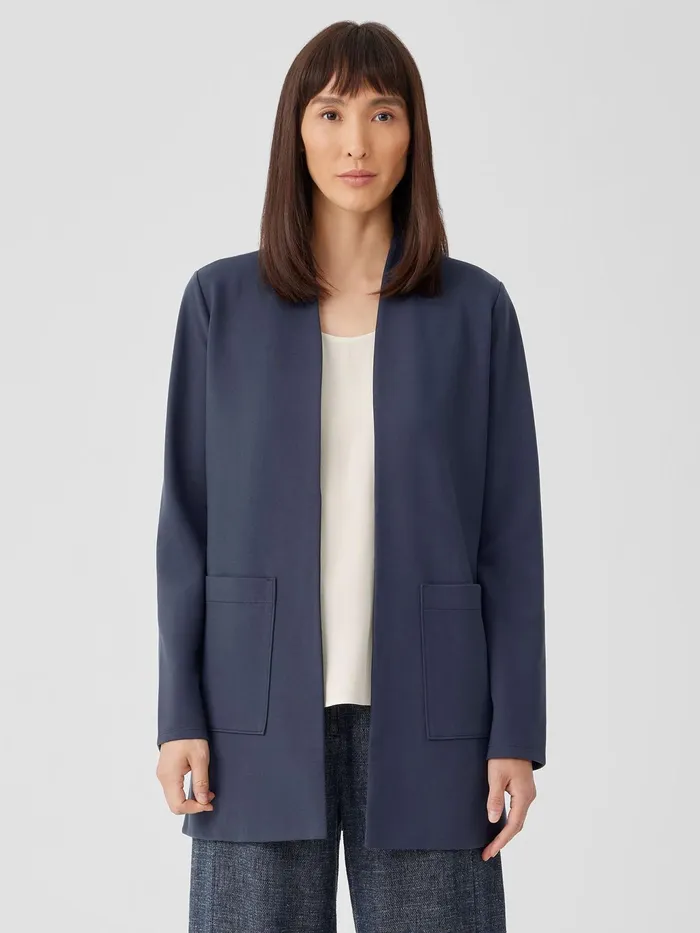 Washable Flex Ponte High Collar Jacket Ocean Women Eileen Fisher Jackets Coats and Vests Washable Flex Ponte High Collar Jacket Ocean Women Eileen Fisher Jackets Coats and Vests