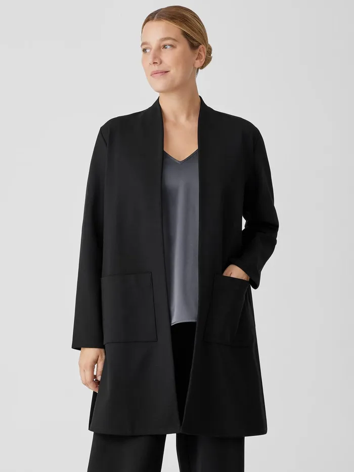Washable Flex Ponte Long Jacket Black Women Eileen Fisher Jackets Coats and Vests