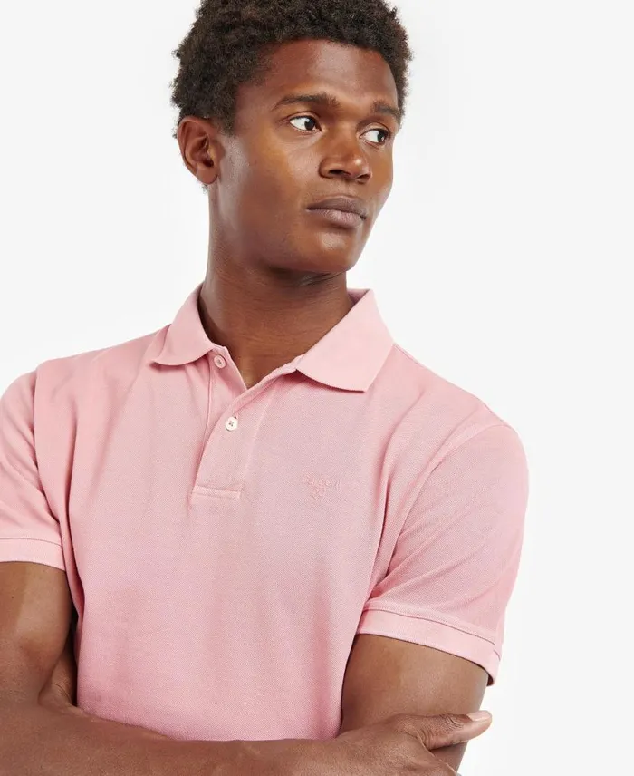 WashedOut Sports Polo Shirt Pink Salt Men Barbour Polo Shirts