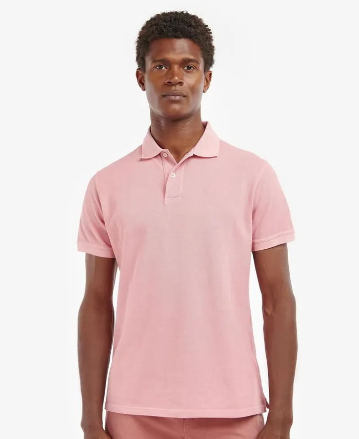 WashedOut Sports Polo Shirt Pink Salt Men Barbour Polo Shirts
