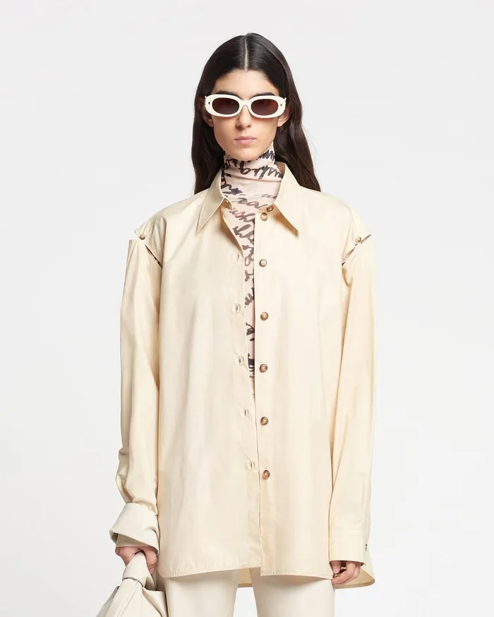 Weeko Poplin Shirt Beige Women Nanushka Shirts and Blouses