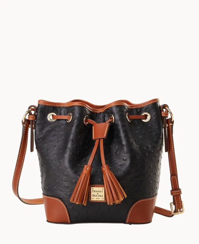 Woman Ostrich Crossbody Drawstring Black Dooney and Bourke Crossbodies