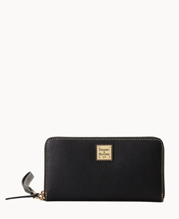 Woman Saffiano Large Zip Around Wristlet Crossbody Black Dooney and Bourke Crossbodies