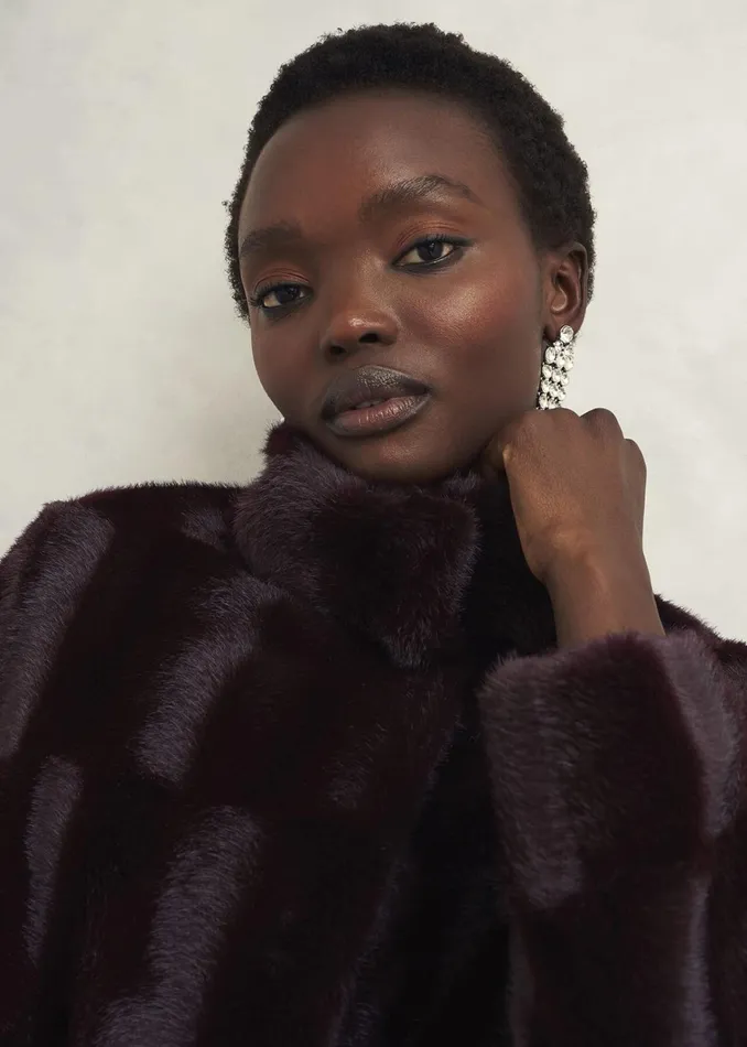 Women Andrea Faux Fur Coat Wine Hobbs Coats and Jackets
