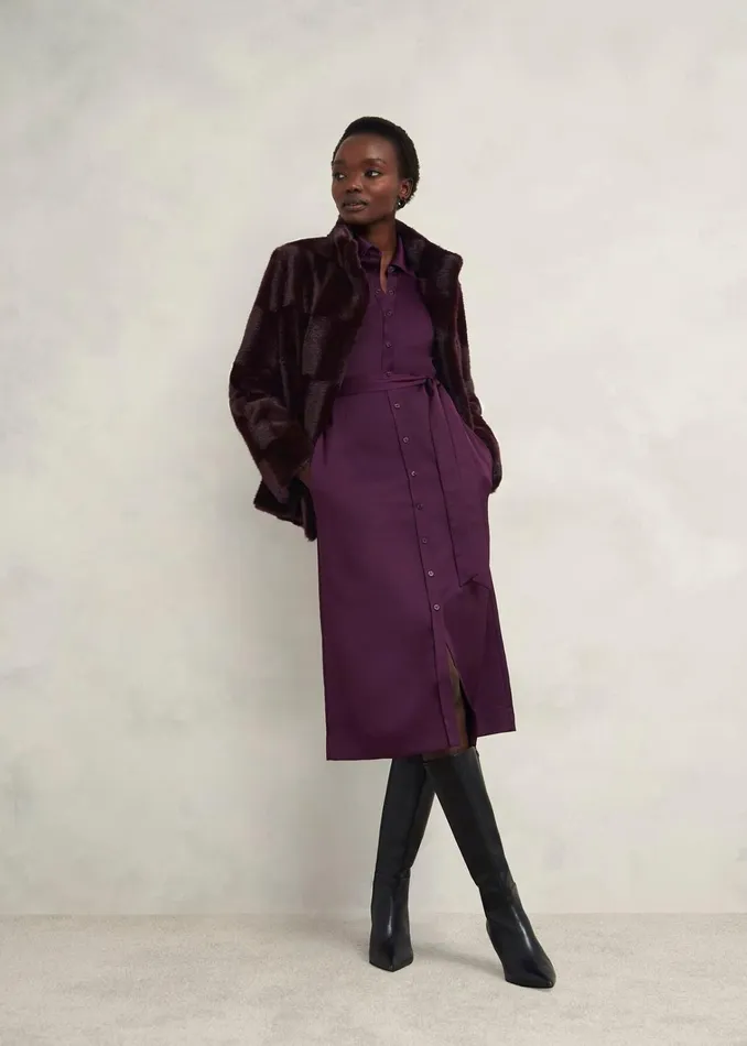 Women Andrea Faux Fur Coat Wine Hobbs Coats and Jackets