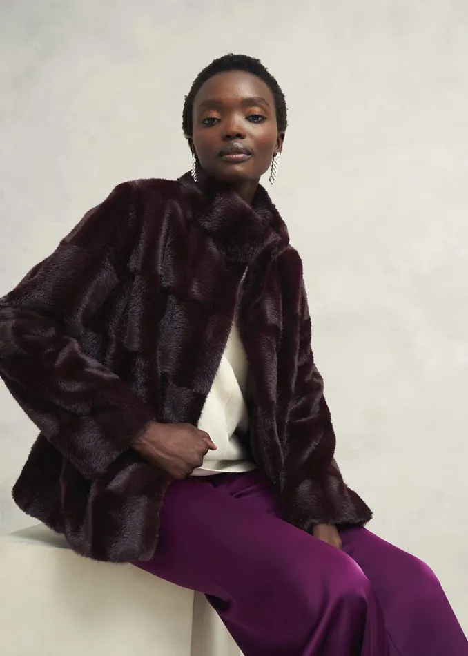 Women Andrea Faux Fur Coat Wine Hobbs Coats and Jackets