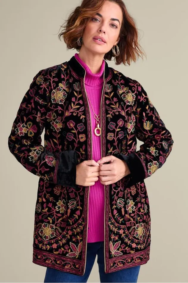 Women Astrid Velvet Jacket Black Soft Surroundings Jackets and Coats