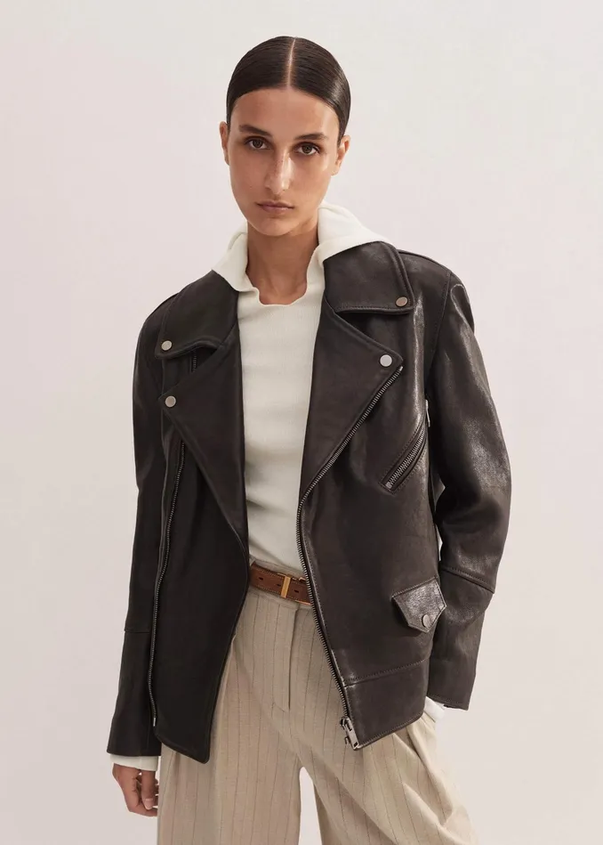 Women Authentic Leather Biker Jacket Black MEEM