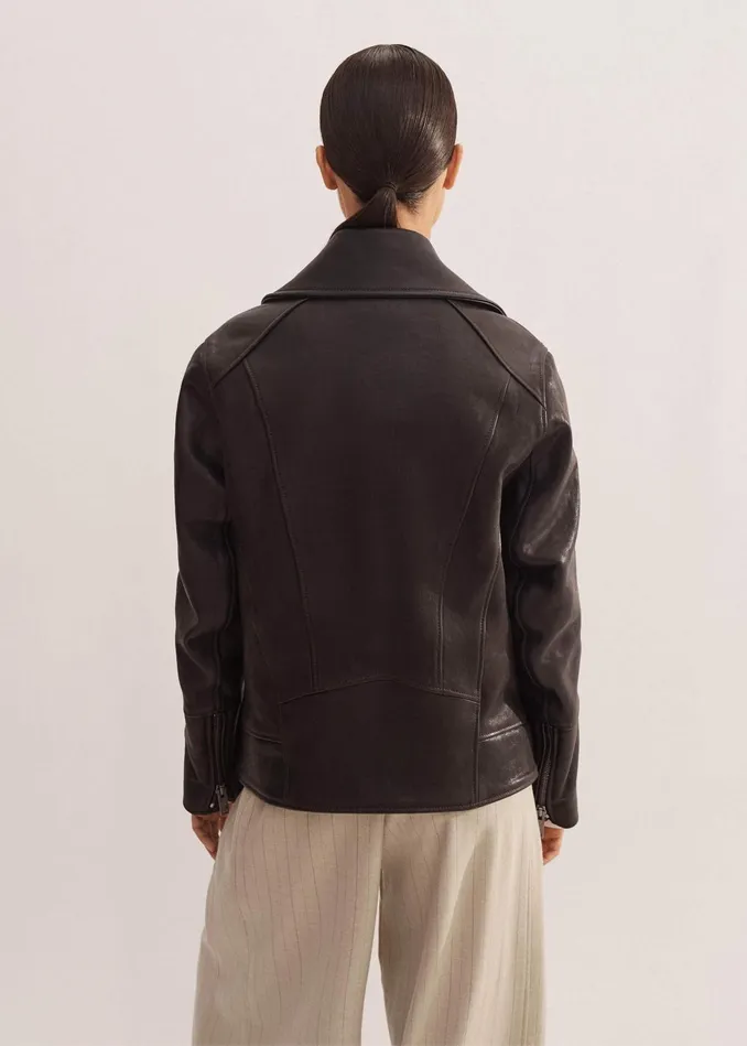 Women Authentic Leather Biker Jacket Black MEEM