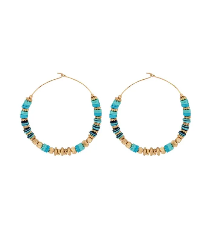 Women Beaded Hoop Earrings 8211 Gold Promod Jewellery