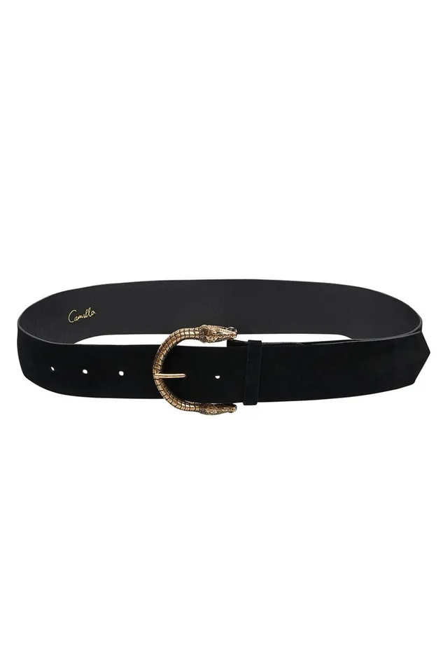 Women Belts Camilla Long Suede Buckle Belt Solid Black