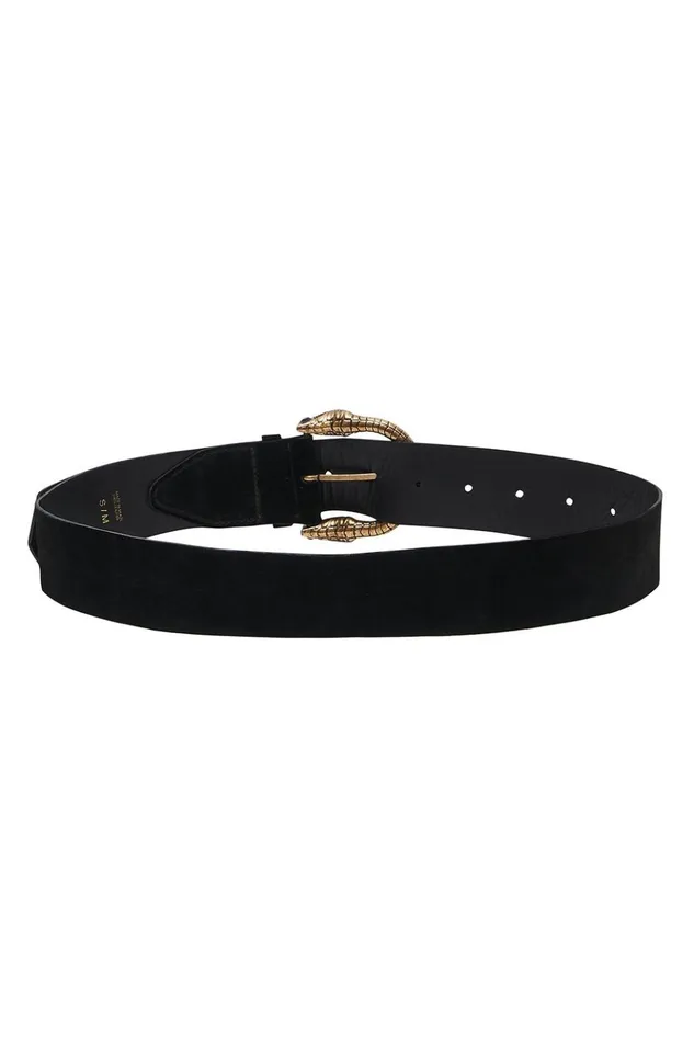 Women Belts Camilla Long Suede Buckle Belt Solid Black