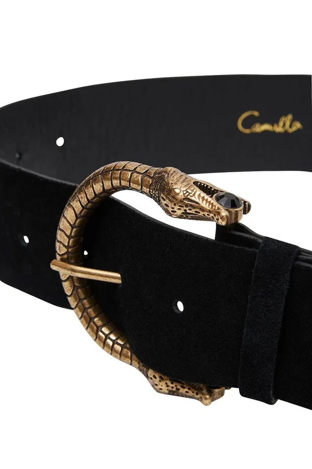 Women Belts Camilla Long Suede Buckle Belt Solid Black