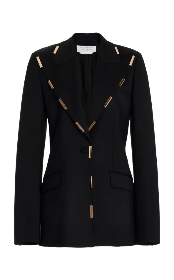 Women Blazers and Vests Gabriela Hearst Leiva Blazer In Black Sportswear Wool With Gold Bars Women Blazers and Vests Gabriela Hearst Leiva Blazer In Black Sportswear Wool With Gold Bars