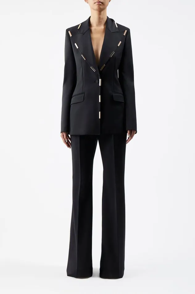 Women Blazers and Vests Gabriela Hearst Leiva Blazer In Black Sportswear Wool With Gold Bars