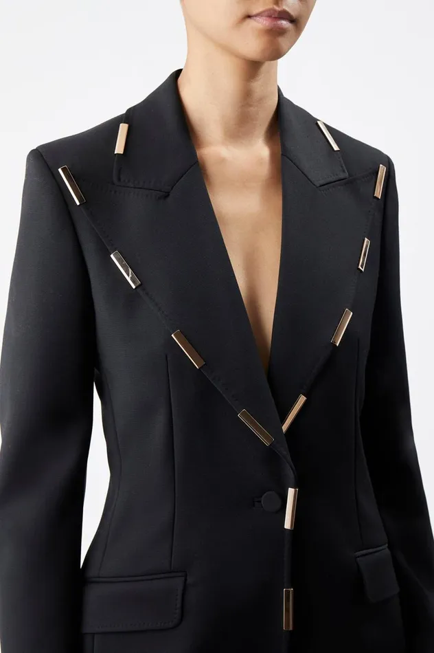 Women Blazers and Vests Gabriela Hearst Leiva Blazer In Black Sportswear Wool With Gold Bars