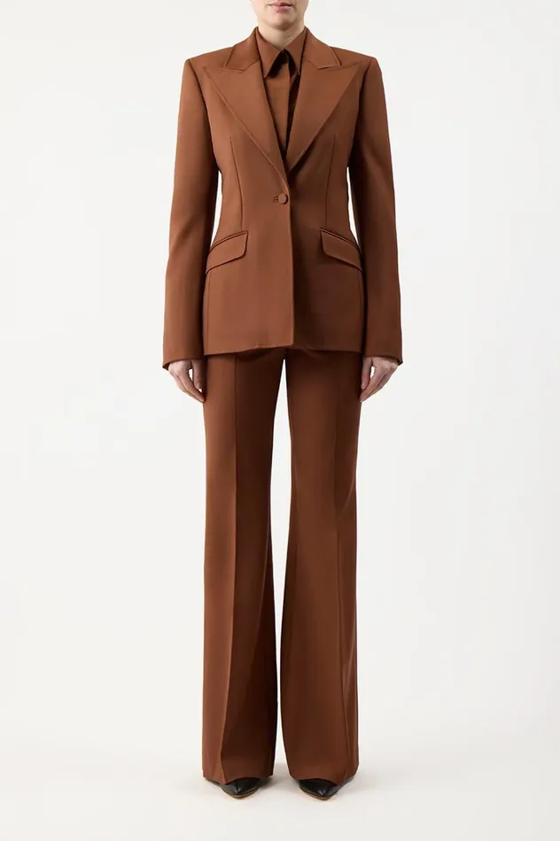 Women Blazers and Vests Gabriela Hearst Leiva Blazer In Cognac Sportswear Wool