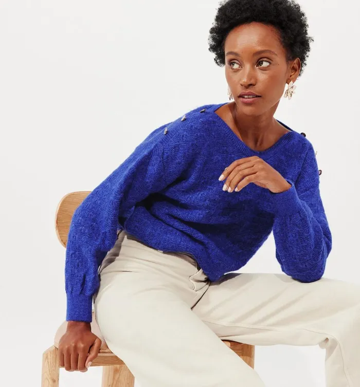 Women Boat Neckline Jumper 8211 Blue Promod Jumpers And Cardigans