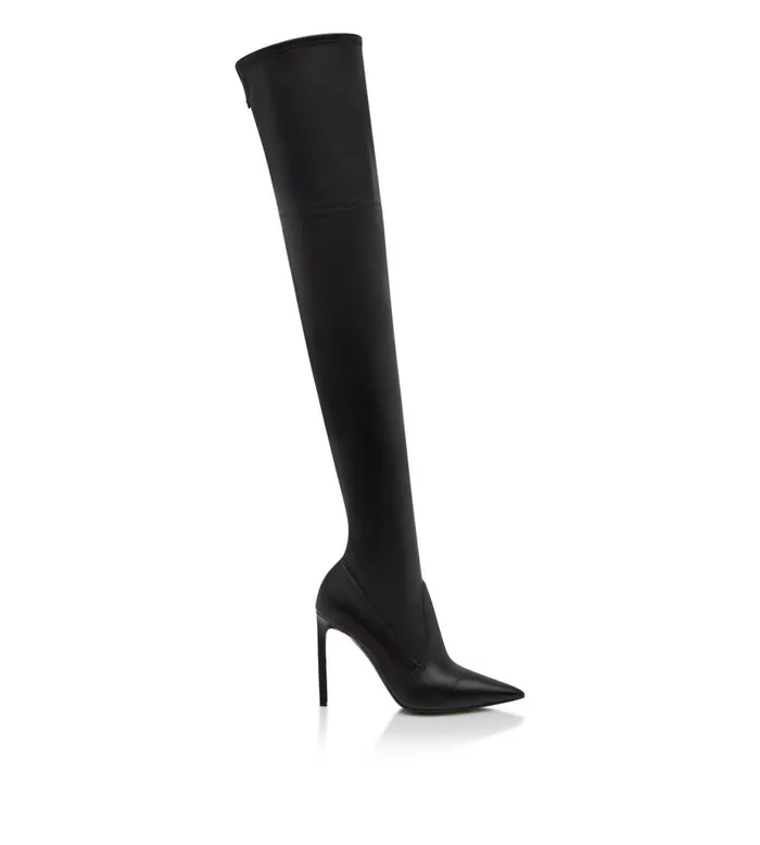 Women Boots Tom Ford Stretch Nappa Leather T Screw Over The Knee Boot Black