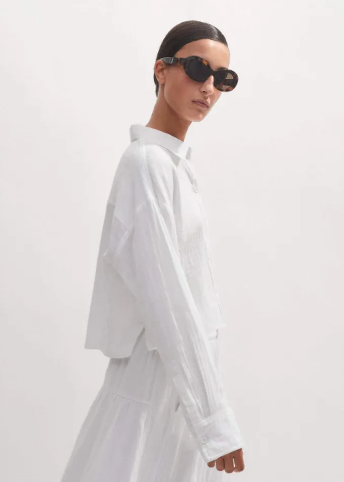 Women Cheesecloth Cropped Shirt Soft White MEEM