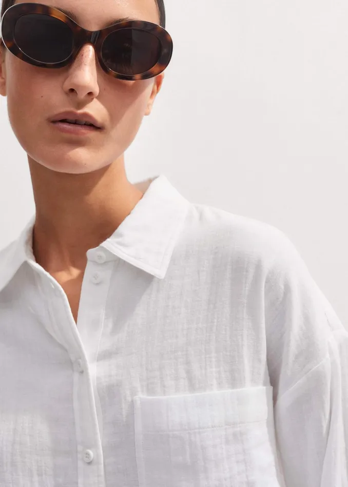 Women Cheesecloth Cropped Shirt Soft White MEEM
