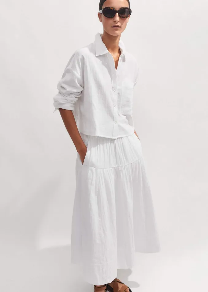 Women Cheesecloth Cropped Shirt Soft White MEEM