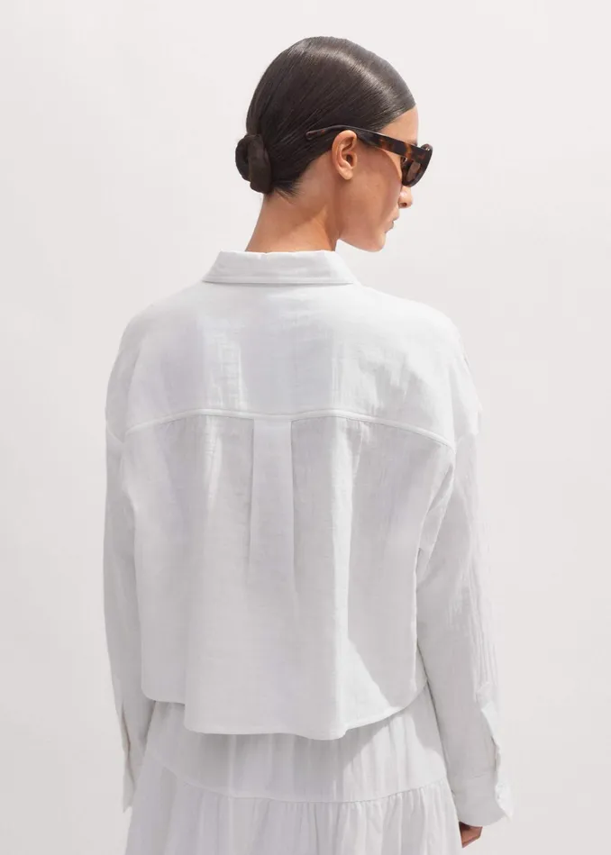 Women Cheesecloth Cropped Shirt Soft White MEEM