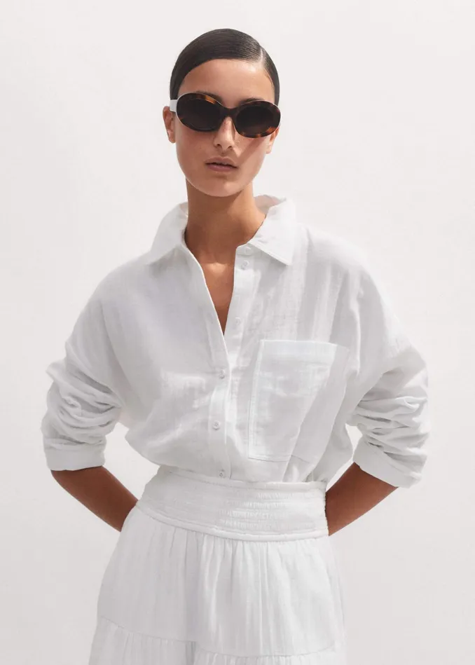 Women Cheesecloth Cropped Shirt Soft White MEEM