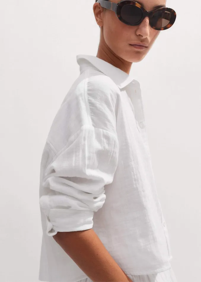 Women Cheesecloth Cropped Shirt Soft White MEEM