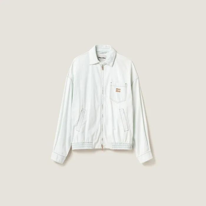 Women Coats And Jackets Miu Miu Chambray Denim Blouson Jacket Light Blue