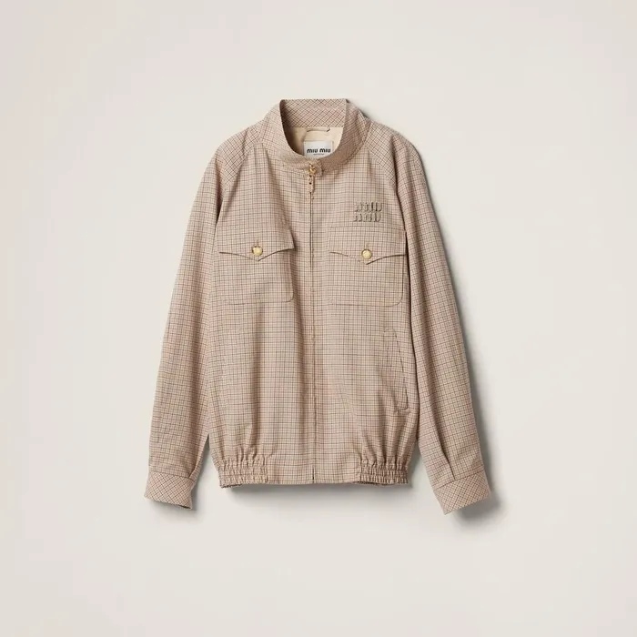 Women Coats And Jackets Miu Miu Checked Blouson Jacket Limestoneblack