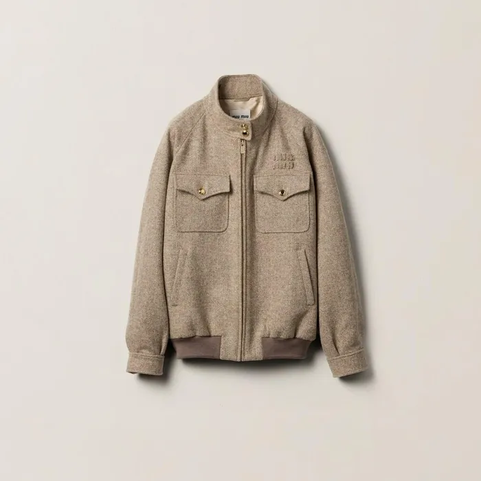 Women Coats And Jackets Miu Miu Chevron Blouson Jacket Khaki