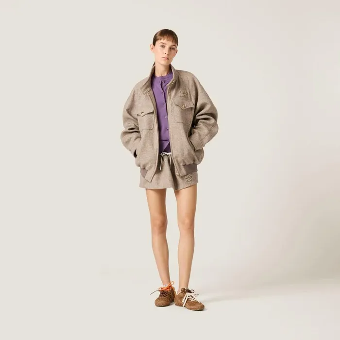 Women Coats And Jackets Miu Miu Chevron Blouson Jacket Khaki