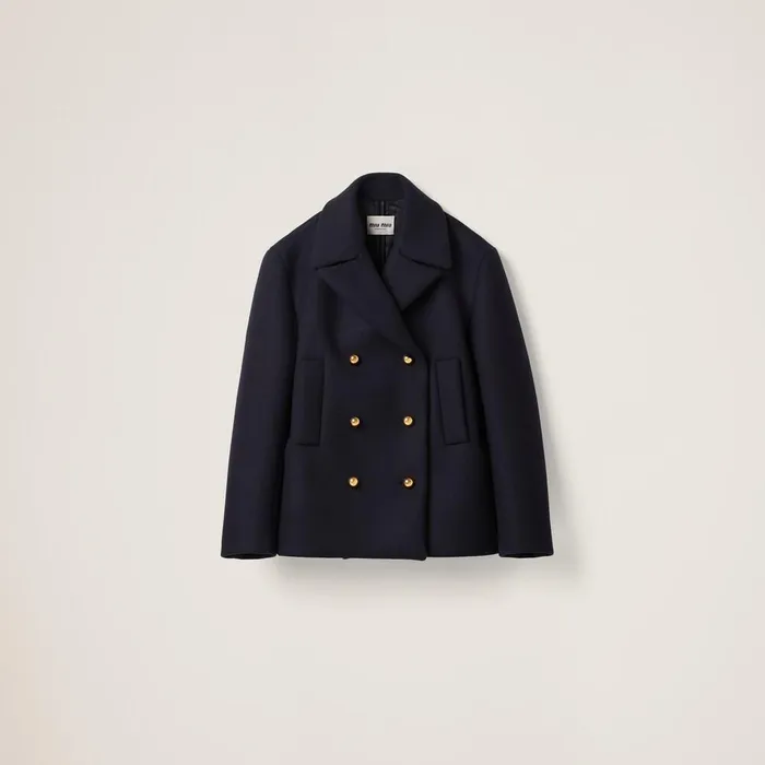 Women Coats And Jackets Miu Miu Doublebreasted Cloth Peacoat Jacket Navy