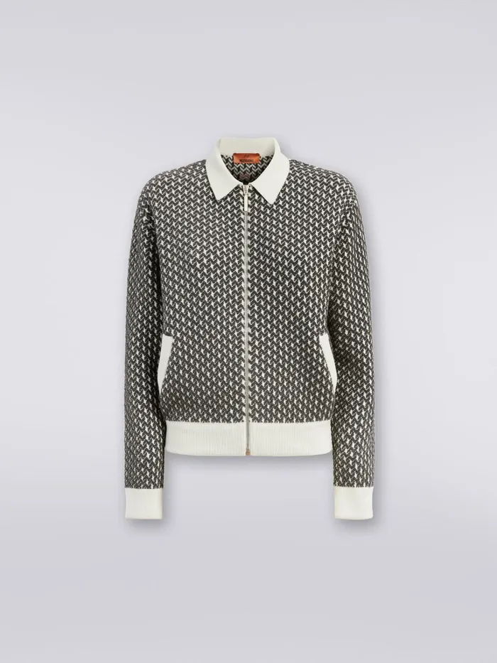 Women Cotton And Nylon Zipped Bomber Jacket White and Grey Missoni Coats and Jackets