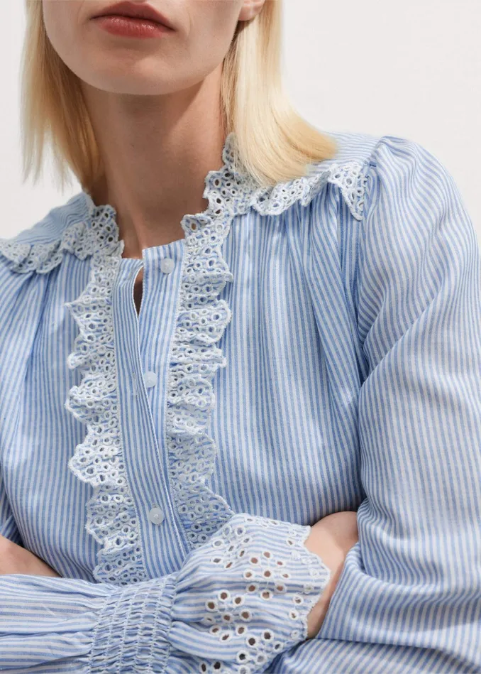Women Cotton Stripe Broderie Crop Top Bluewhite MEEM