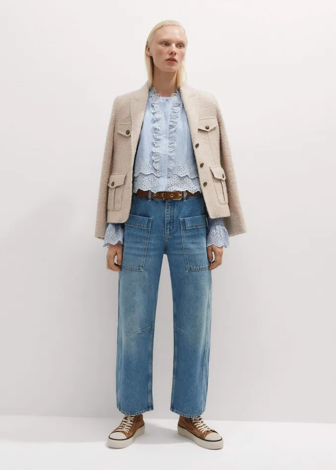 Women Cotton Stripe Broderie Crop Top Bluewhite MEEM